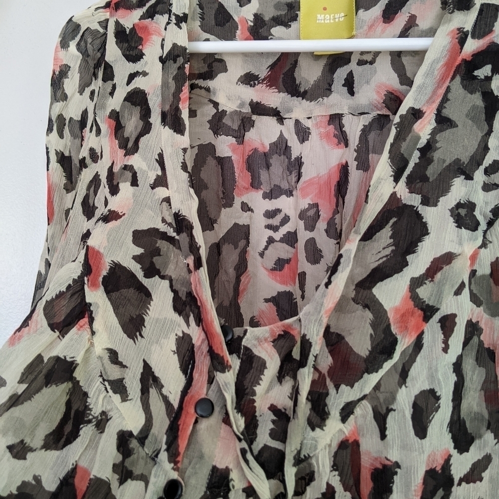 Anthropologie Maeve Sheer Silk Blouse Leopard Print 3/4 Sleeves Size 14 - Picture 4 of 7